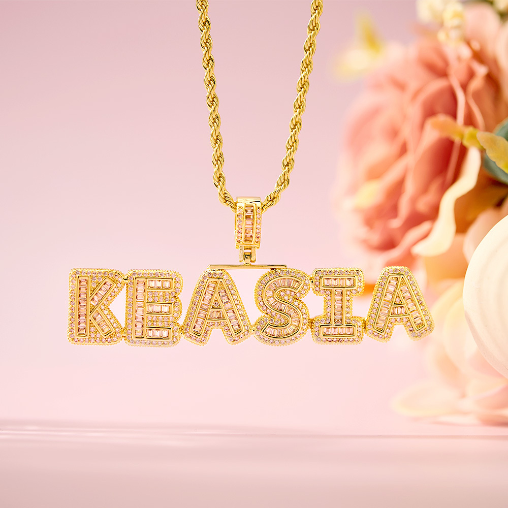 Iced Out Rope Chain 2 to 6 Baguette Letters Custom Name Initial Necklace