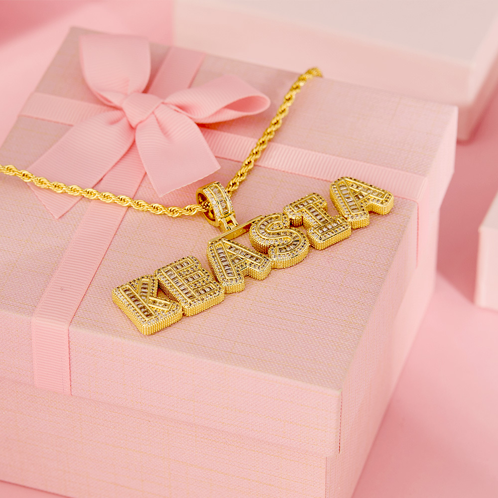 Iced Out Rope Chain 2 to 6 Baguette Letters Custom Name Initial Necklace