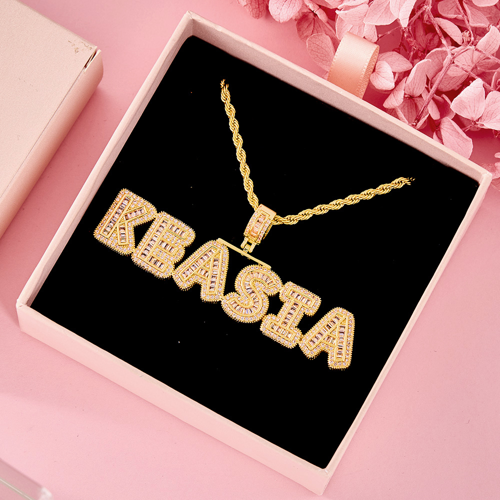 Iced Out Rope Chain 2 to 6 Baguette Letters Custom Name Initial Necklace