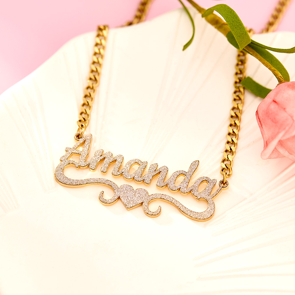 Dazzling Stainless Steel Name Necklace with Romantic Heart