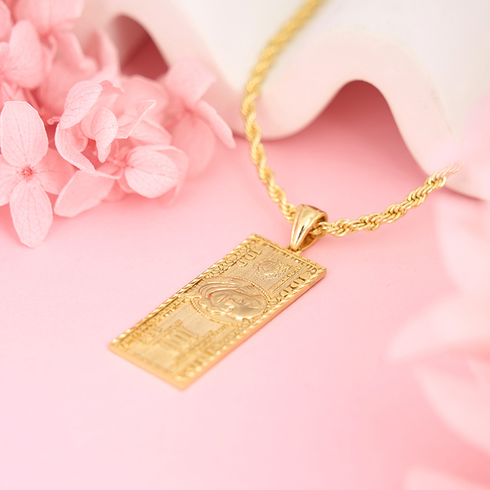 Gold Plated 100 Hundred Dollar Bill Necklace Money Luck Charm Pendant Necklace