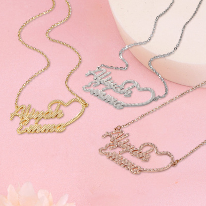 Custom Two Names Heart Necklaces Couples Gift