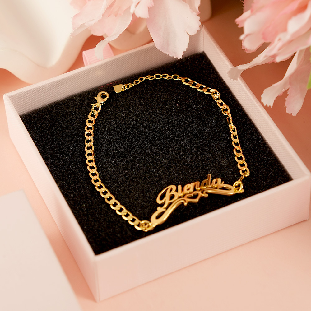 Hollow Name Bracelet With Cuban Links
