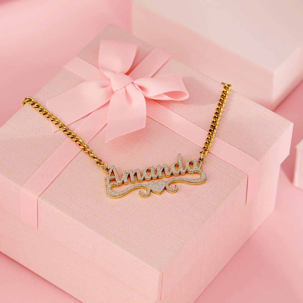 Dazzling Stainless Steel Name Necklace with Romantic Heart