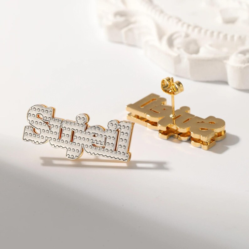 Custom Personalized Stud Silver Name Earrings