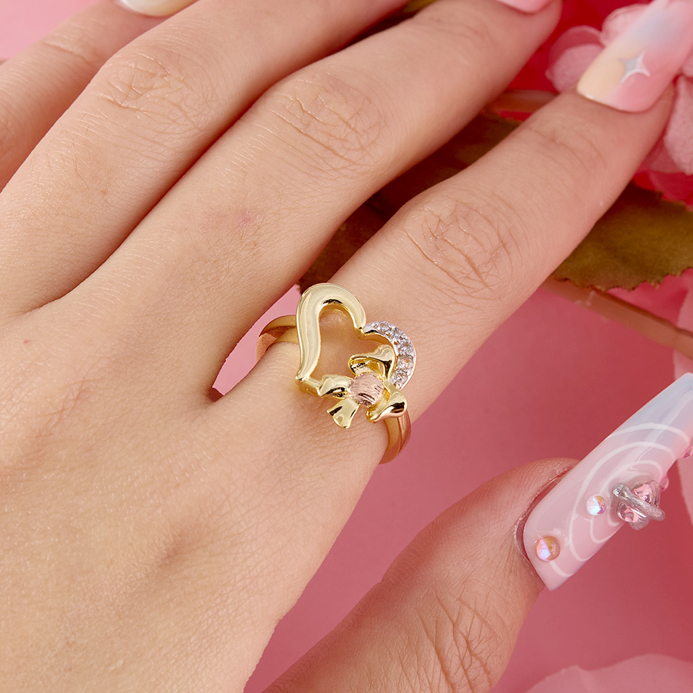 Ribbon Sparkly Cubic Zirconia Heart Ring with Engraved Text