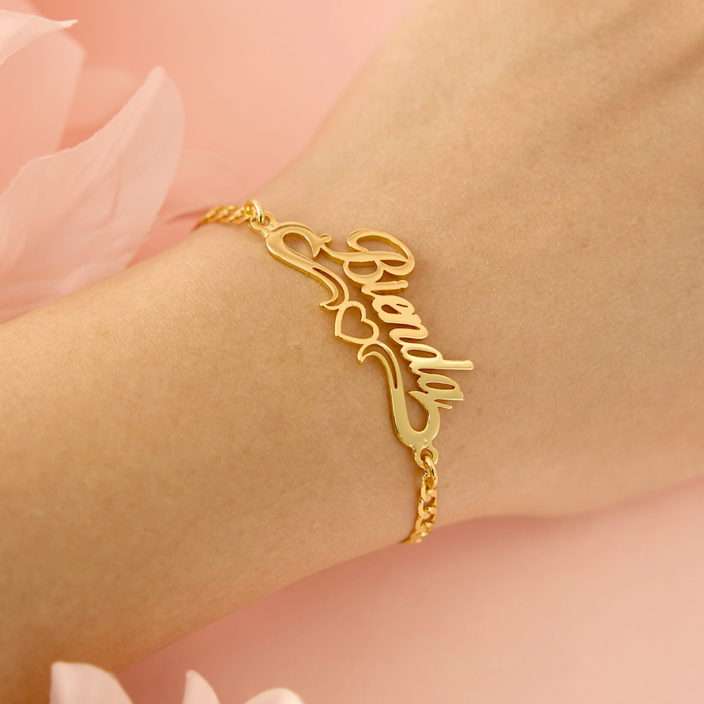 Hollow Name Bracelet With Cuban Links