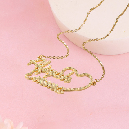 Custom Two Names Heart Necklaces Couples Gift