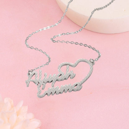Custom Two Names Heart Necklaces Couples Gift