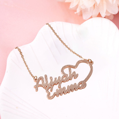 Custom Two Names Heart Necklaces Couples Gift