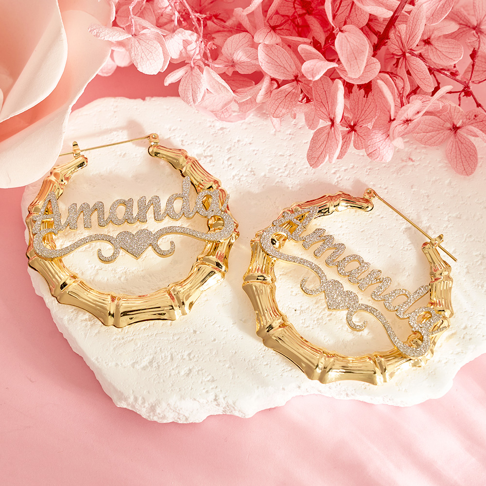 Personalized Sparkling Heart Name Earrings