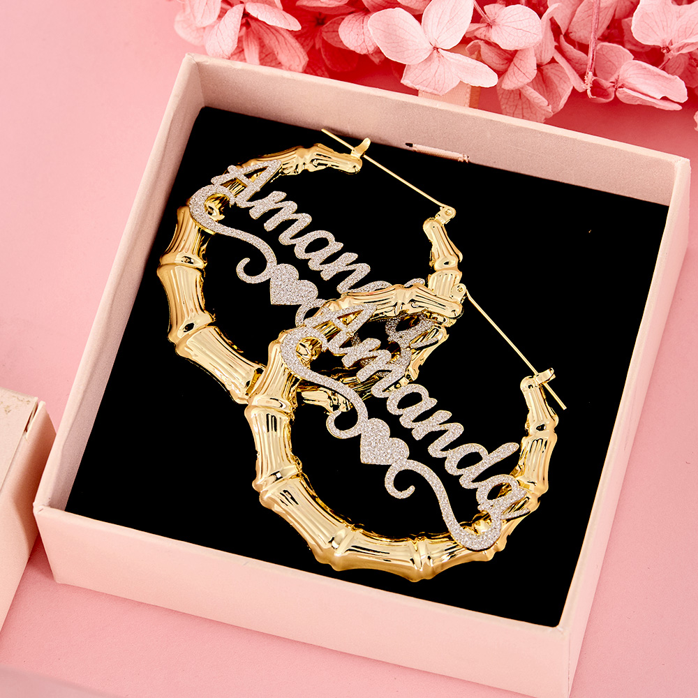 Personalized Sparkling Heart Name Earrings