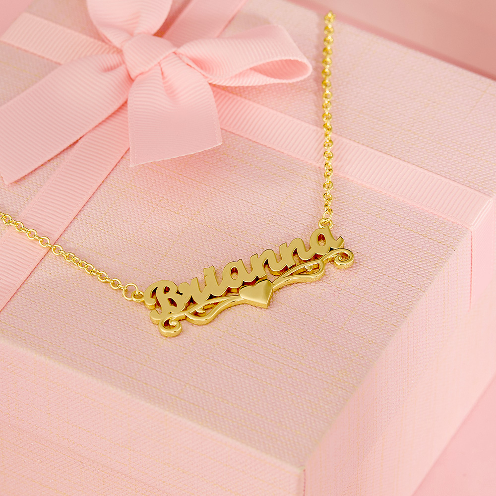 Heart Nameplate Personalized Gold Plated Name Necklace