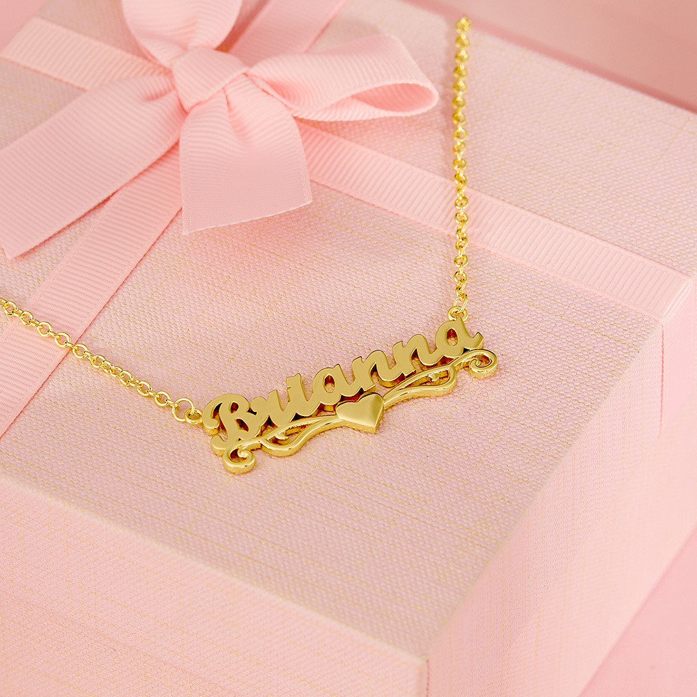 Heart Nameplate Personalized Gold Plated Name Necklace
