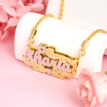 Double Plated Heart Bird Nameplate Necklace Gold Plated