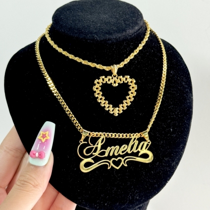 Rx Style Heart Pendant And Nameplate with Heart Necklace Set