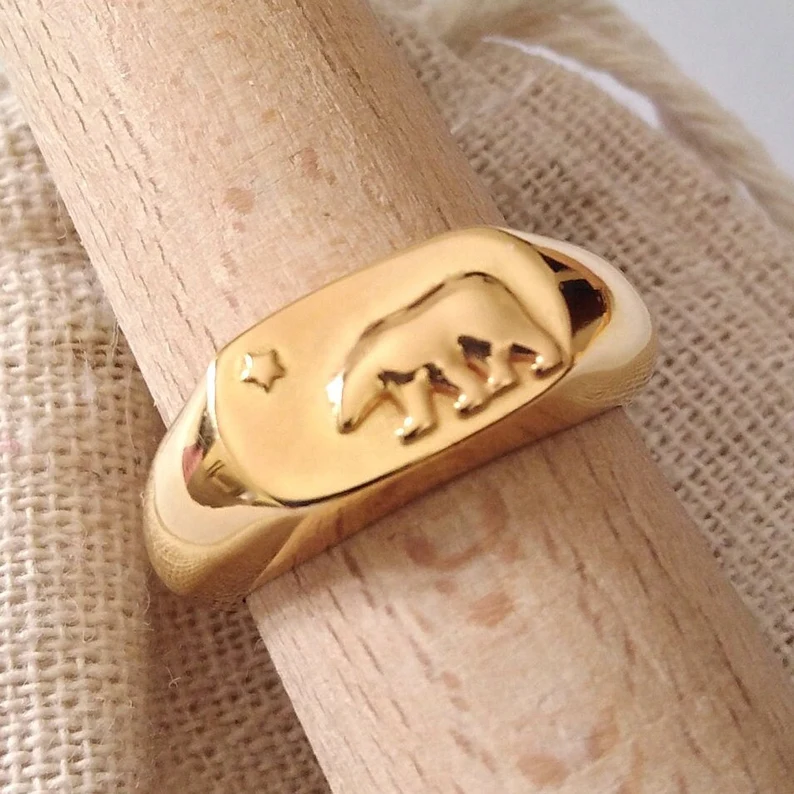 Gold Plated Polar Bear Ring Handcrafted Bear Ring