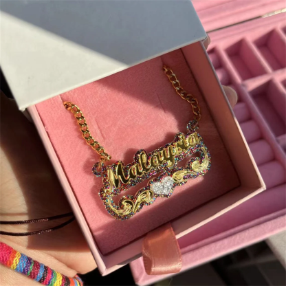 Sequins Colorful Acrylic Nameplate with Heart Personalized Custom Name Necklace