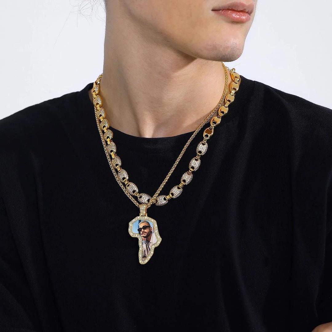 Map Design Pendant Necklace Custom Zircon Photo Necklace