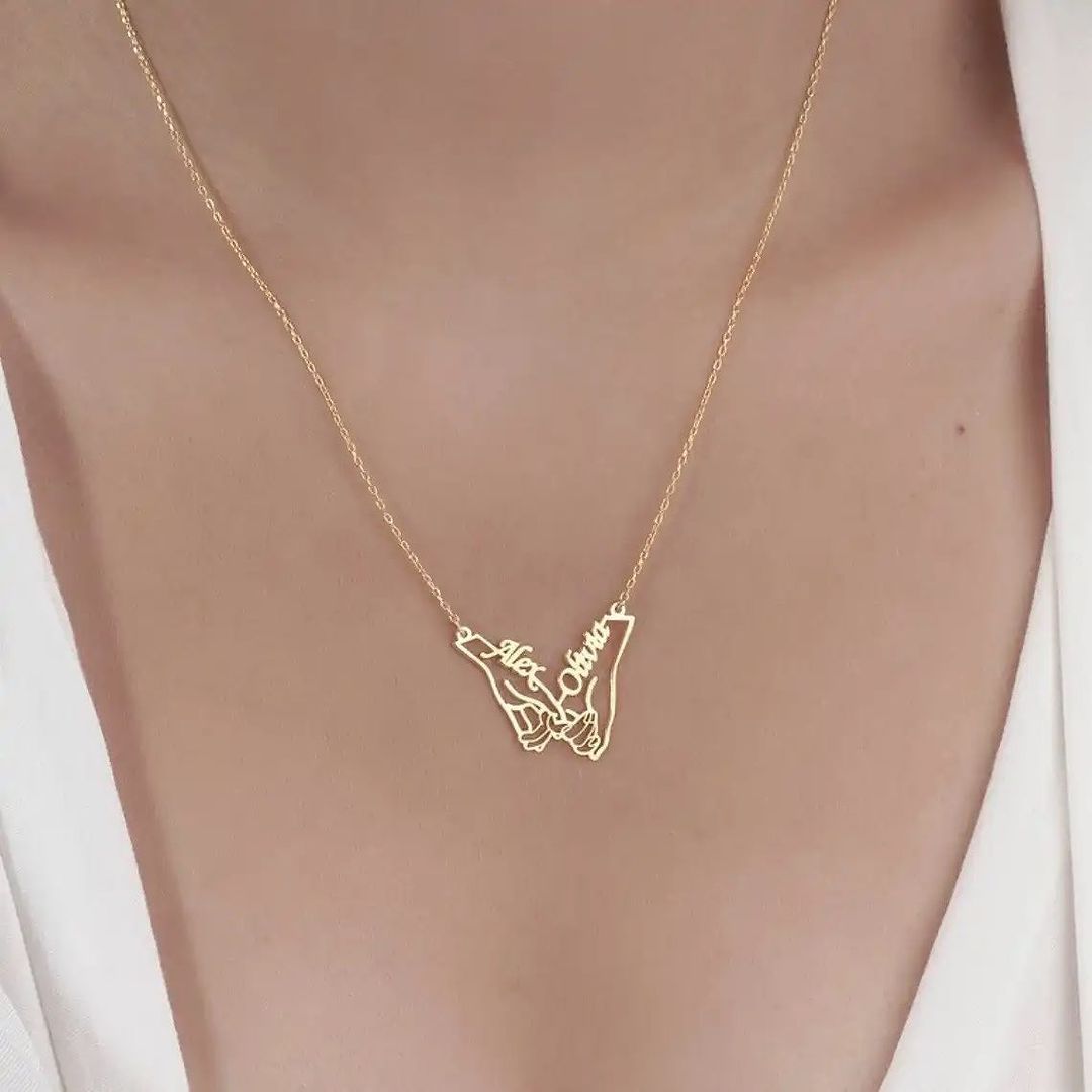 Double Nameplate Pendant Necklace Custom Couples Necklace