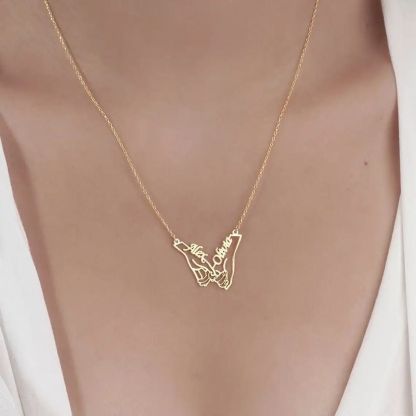Double Nameplate Pendant Necklace Custom Couples Necklace