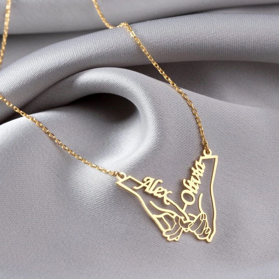 Double Nameplate Pendant Necklace Custom Couples Necklace