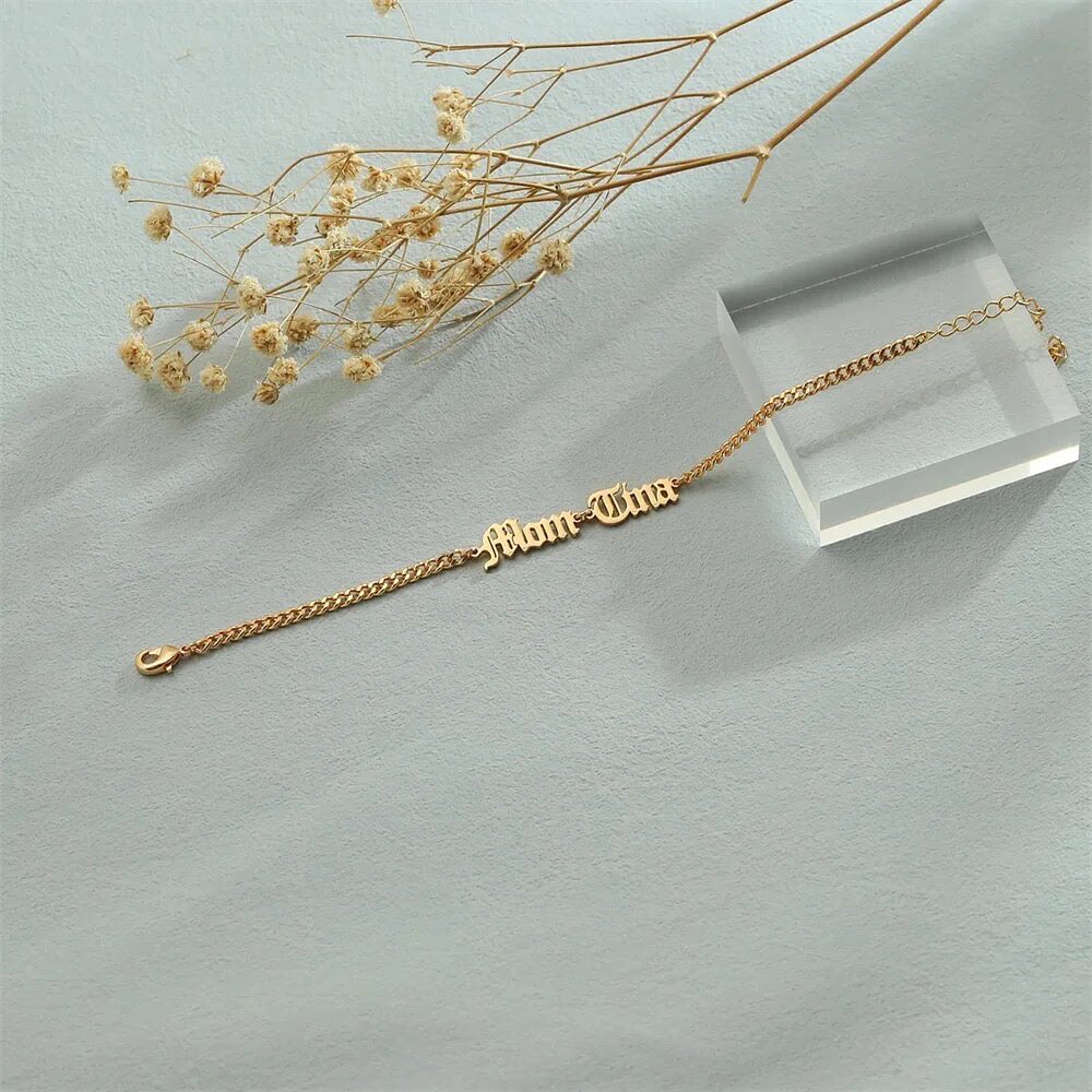 Two Old English Names Bracelet Personalized Name Bracelet