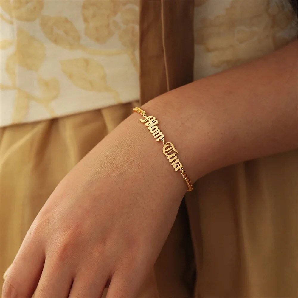 Two Old English Names Bracelet Personalized Name Bracelet