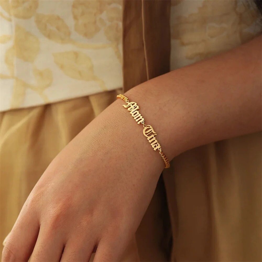 Two Old English Names Bracelet Personalized Name Bracelet