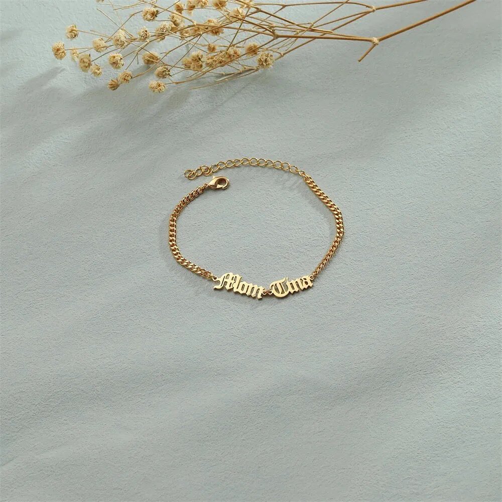 Two Old English Names Bracelet Personalized Name Bracelet