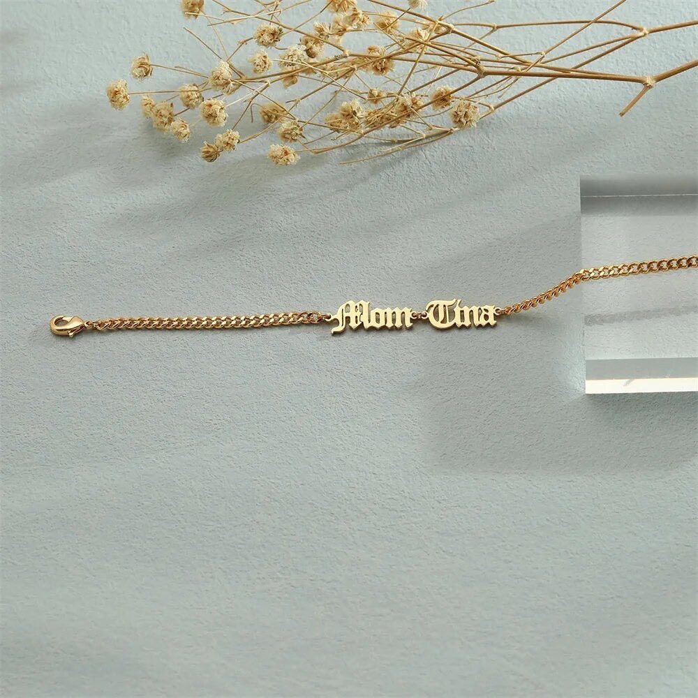 Two Old English Names Bracelet Personalized Name Bracelet