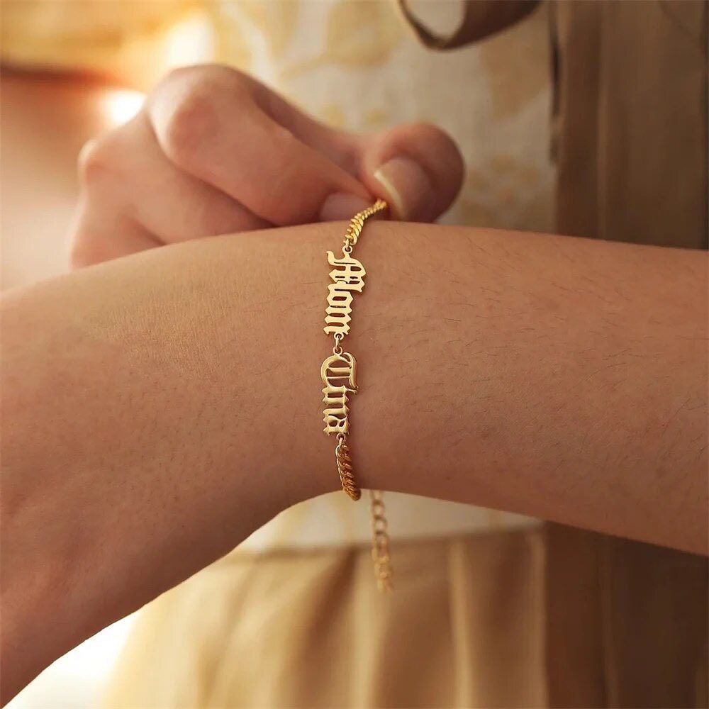 Two Old English Names Bracelet Personalized Name Bracelet