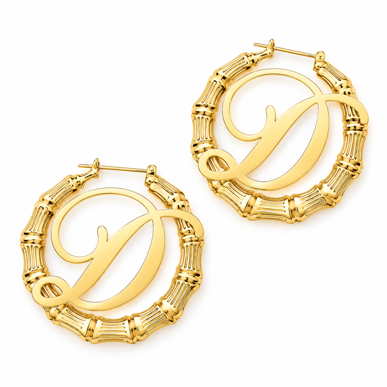 Personalized Custom Gold Plated Initial A-Z Letter Bamboo Name Earrings Gift For Her