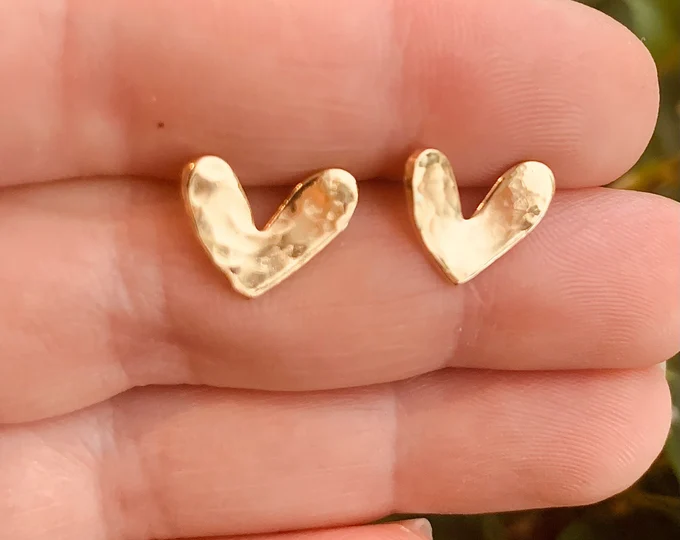 Hand Hammered Heart Stud Earrings