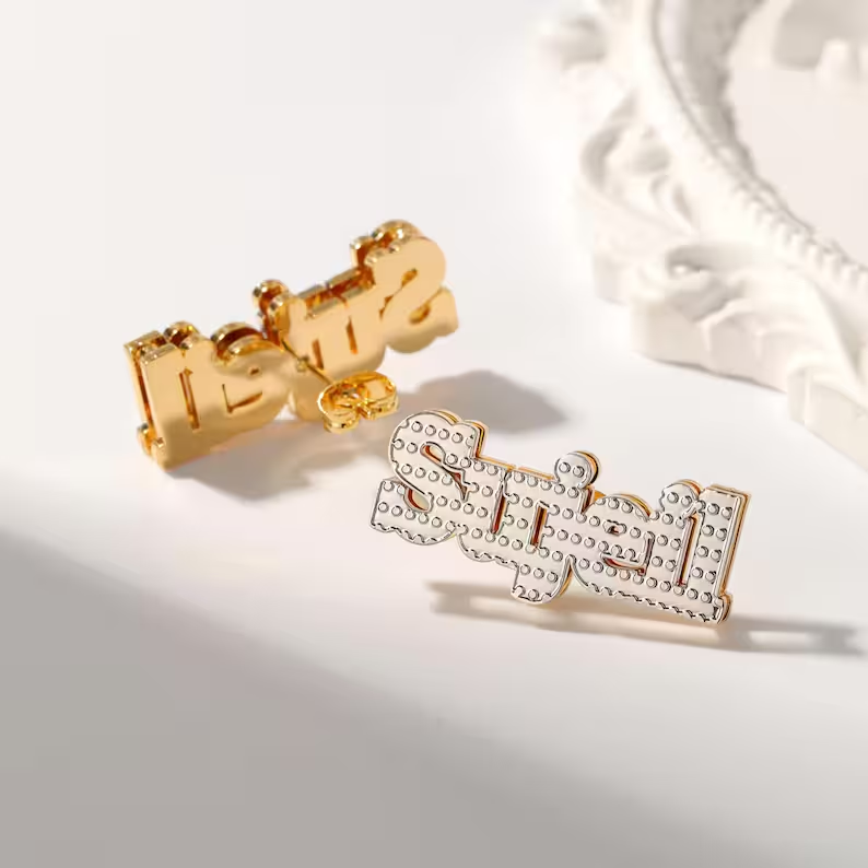 Custom Personalized Stud Silver Name Earrings