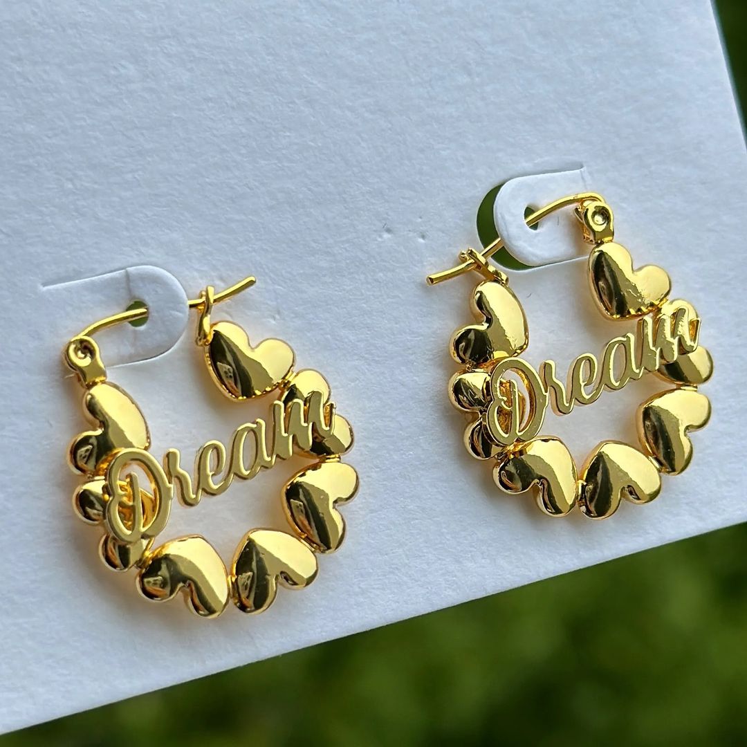 Personalized Name Hoops Gold Plated Heart Earrings for Women Girls