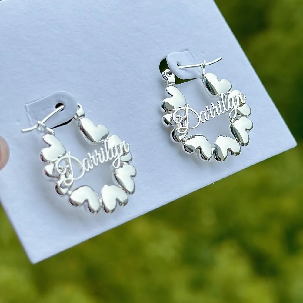 Gold Plated Earrings Custom Name Heart Hoop Earrings