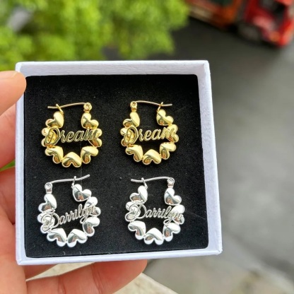Gold Plated Earrings Custom Name Heart Hoop Earrings
