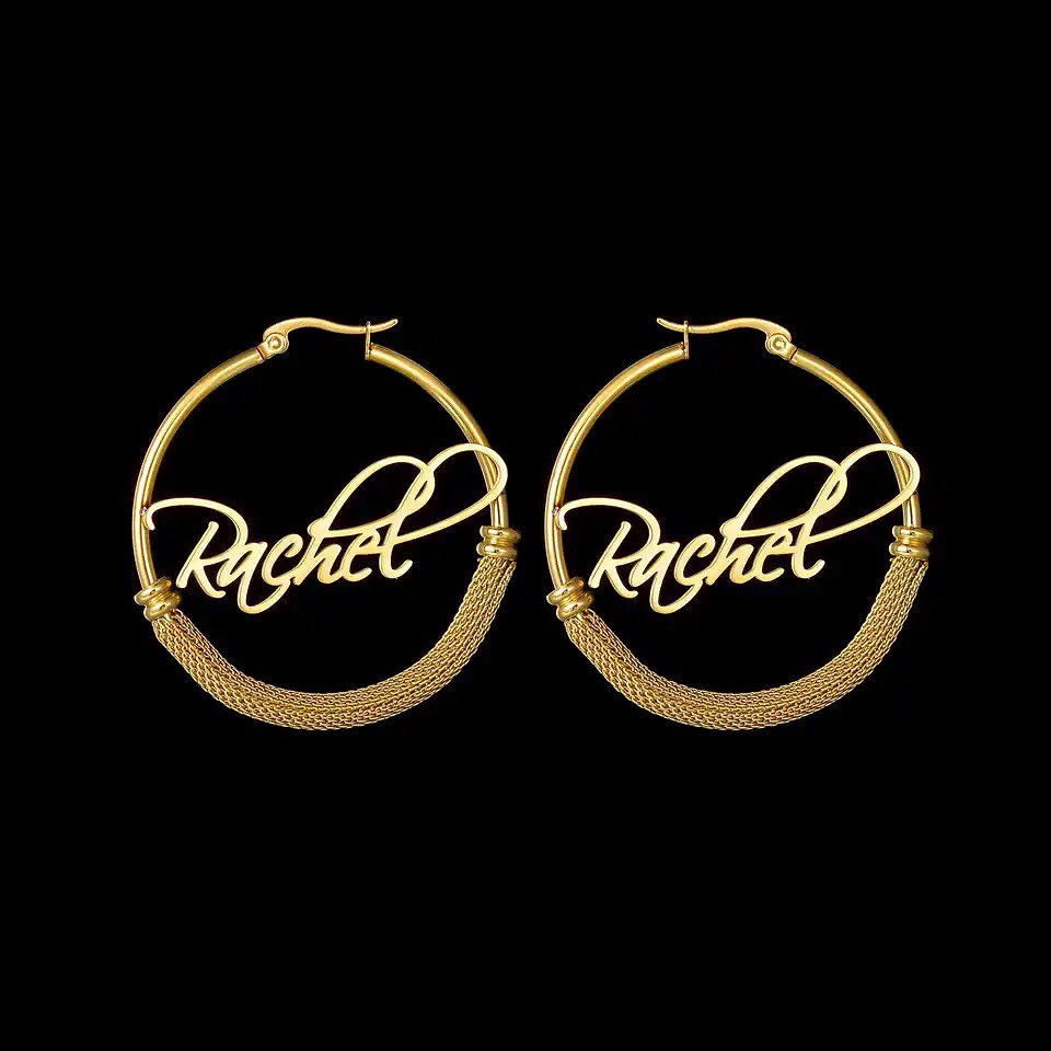 Custom Gold Platedd Hoop Name Earrings 40mm Width