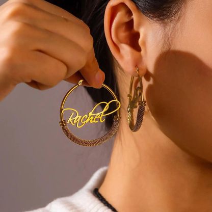 Custom Gold Platedd Hoop Name Earrings 40mm Width