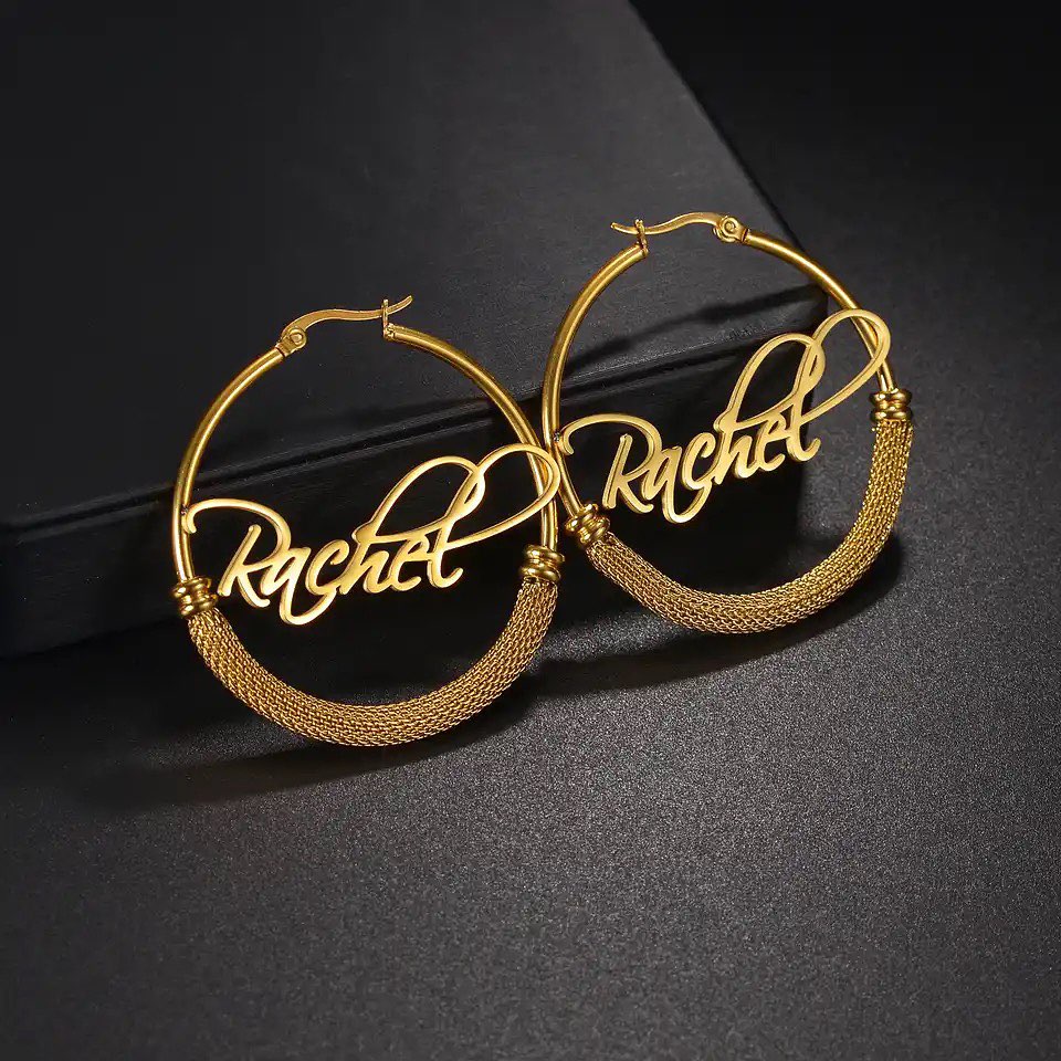 Custom Gold Platedd Hoop Name Earrings 40mm Width