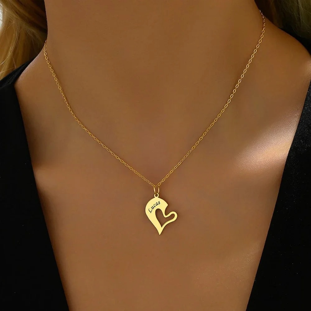 Double Heart Pendant Necklace Custom Couples Necklace
