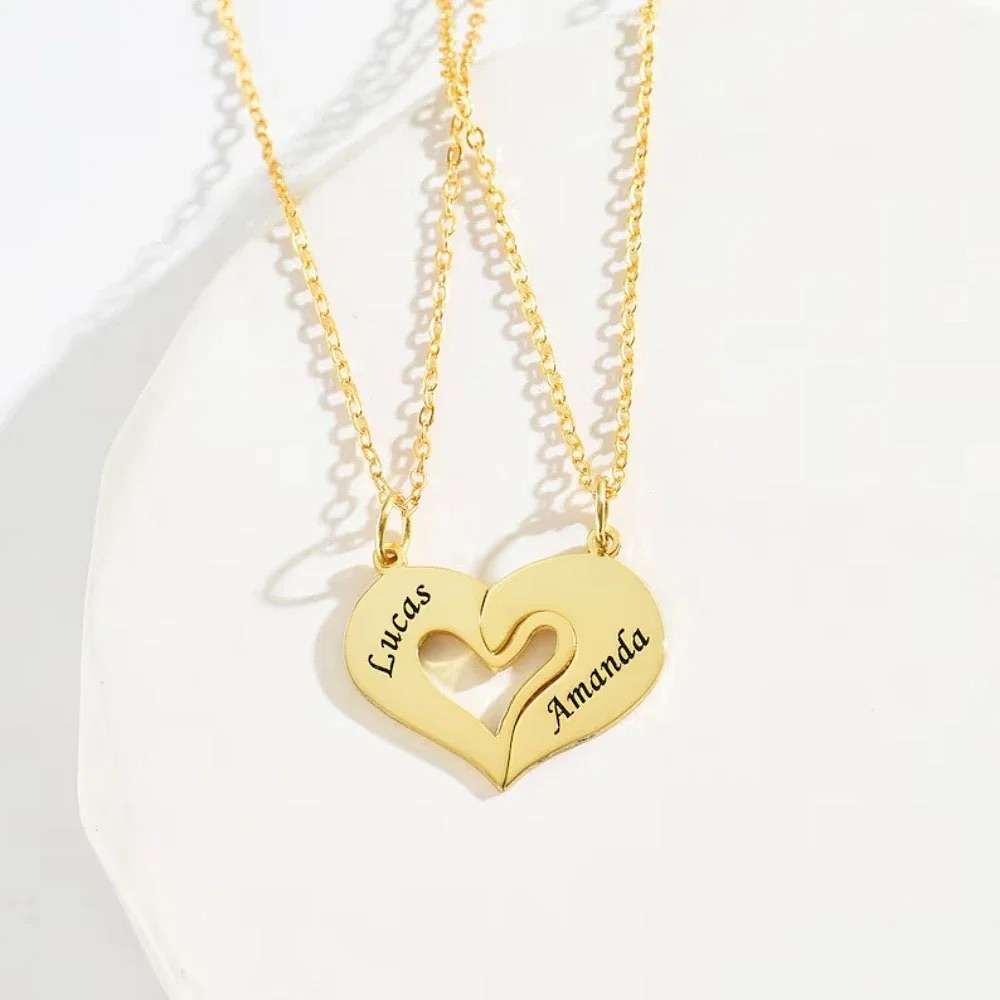 Double Heart Pendant Necklace Custom Couples Necklace