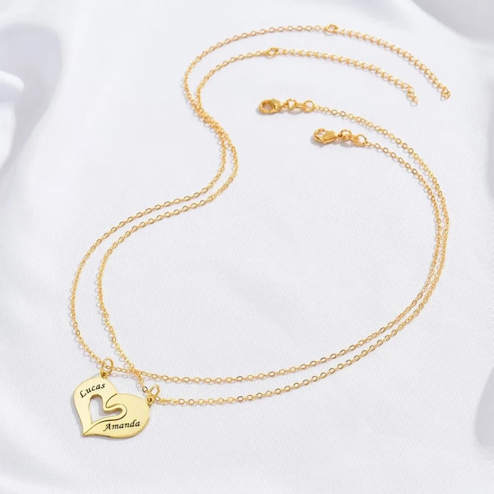 Double Heart Pendant Necklace Custom Couples Necklace