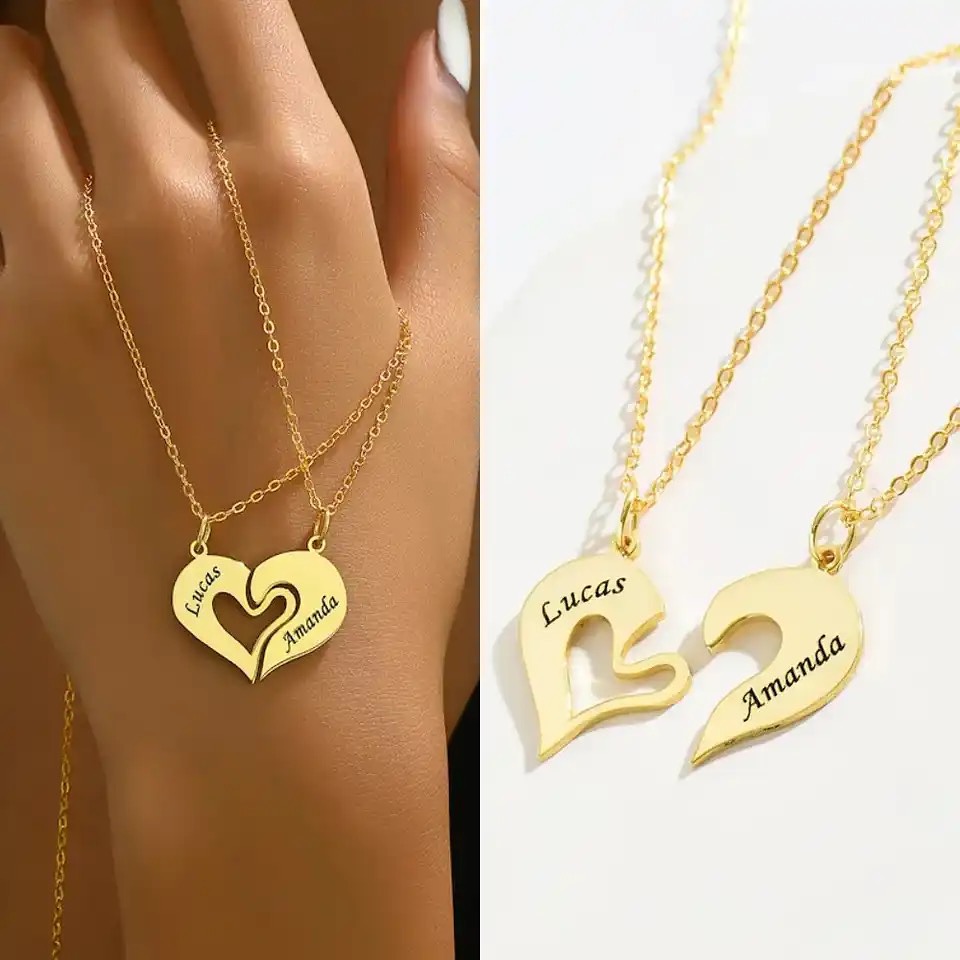 Double Heart Pendant Necklace Custom Couples Necklace