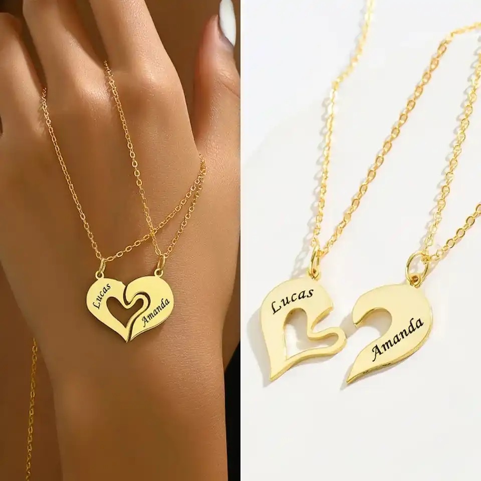 Double Heart Pendant Necklace Custom Couples Necklace