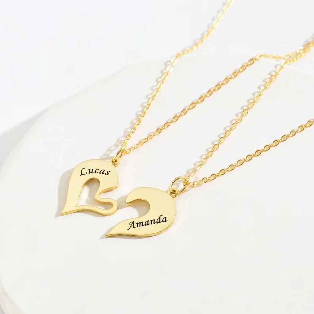 Double Heart Pendant Necklace Custom Couples Necklace