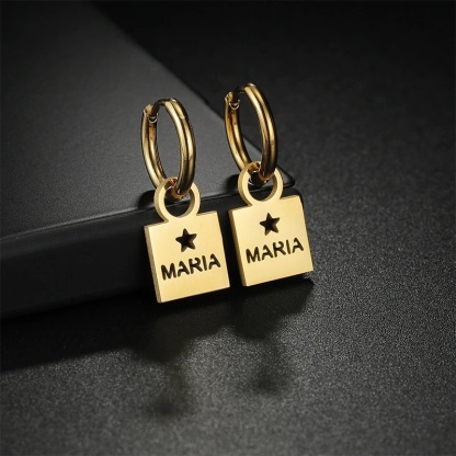 Custom Hollow Nameplate With Heart & Star Dangle Earrings 