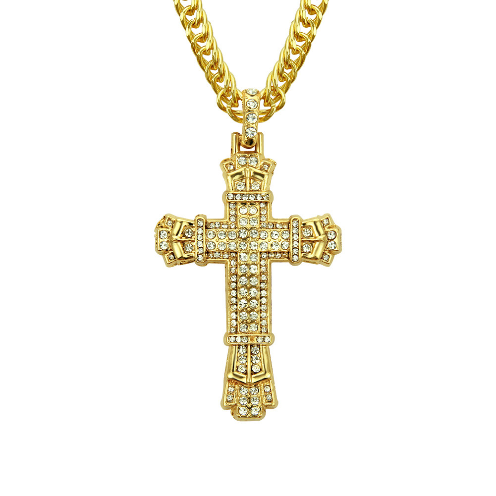 Vintage Zirconia Cross Pendant Necklace For Men Stainless Steel
