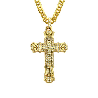 Vintage Zirconia Cross Pendant Necklace For Men Stainless Steel